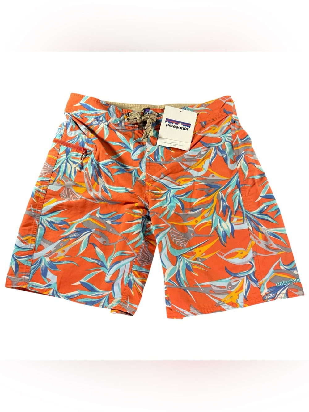 Patagonia Men’s Orange Tropical Leaf & Fish Swim Shorts